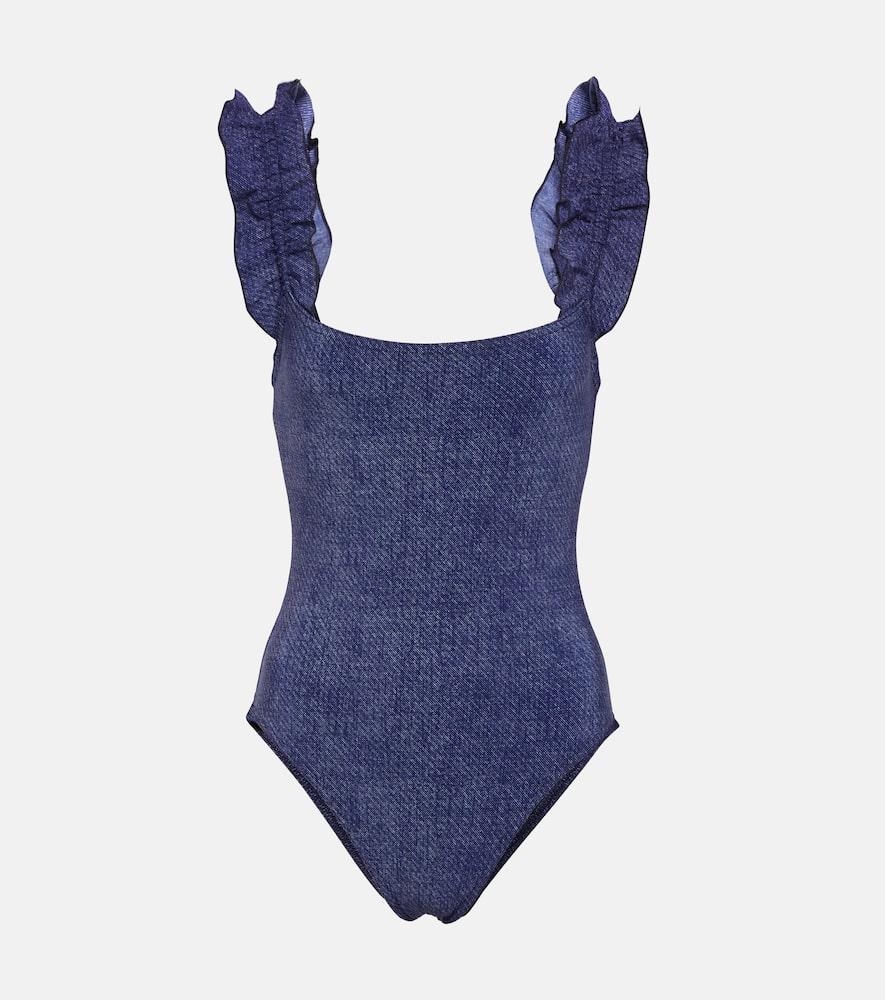 karla colletto nori ruffled denim swimsuit