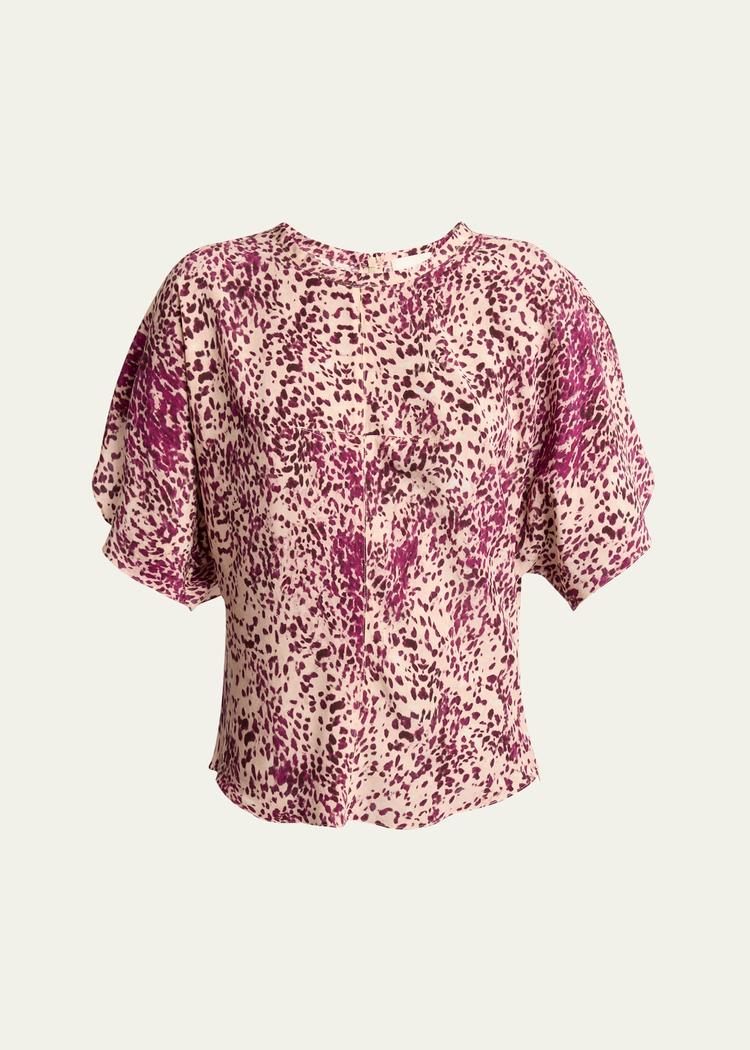 karlita spotted-print silk short-sleeve blouse