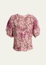 karlita spotted-print silk short-sleeve blouse