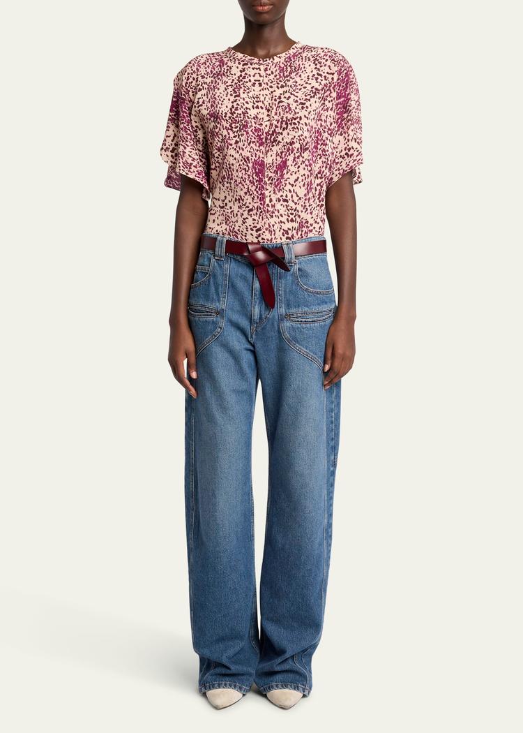 karlita spotted-print silk short-sleeve blouse