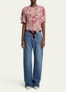karlita spotted-print silk short-sleeve blouse