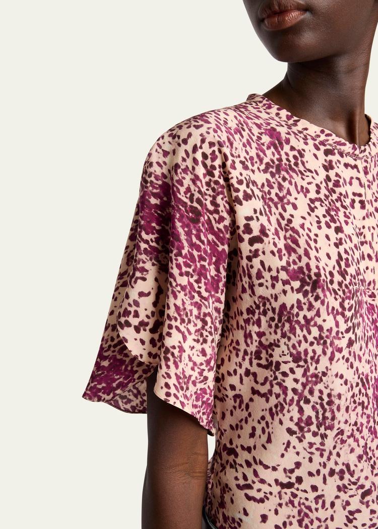 karlita spotted-print silk short-sleeve blouse