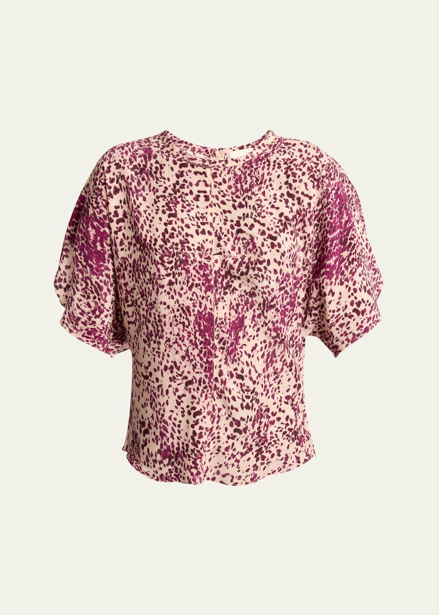 karlita spotted-print silk short-sleeve blouse