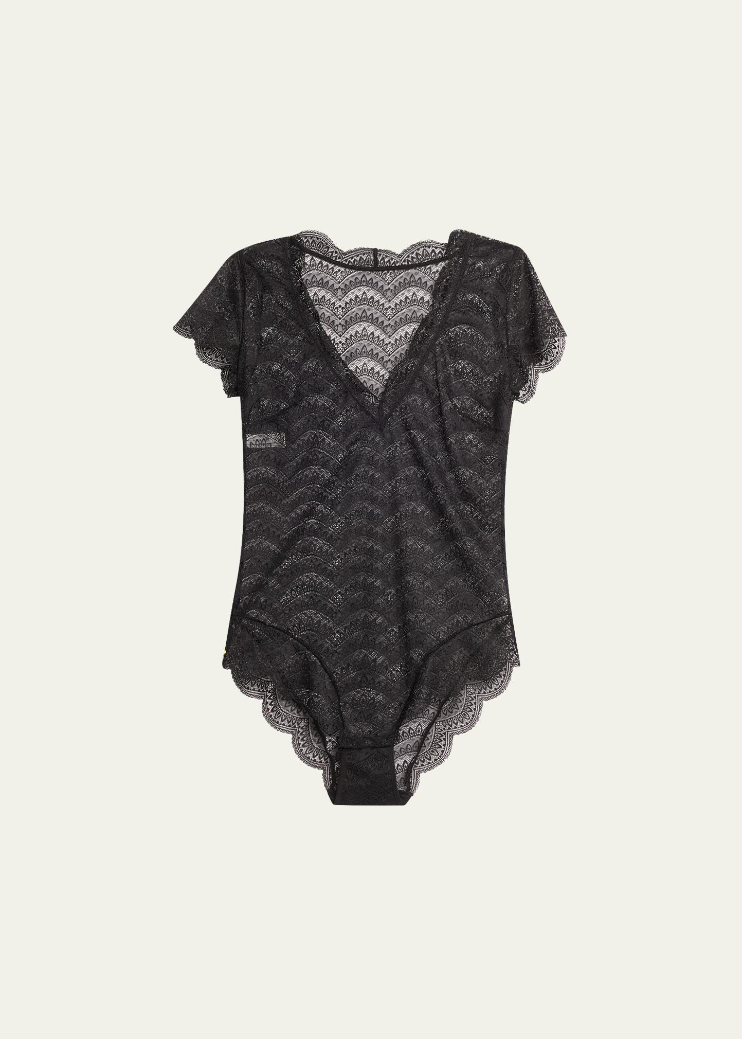 karma short-sleeve scalloped lace bodysuit