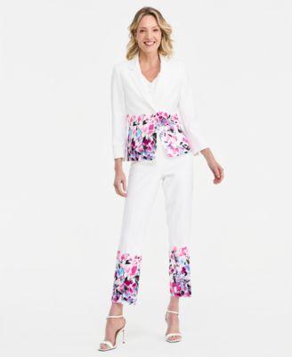 kasper floral print blazer ruffled top floral print pants
