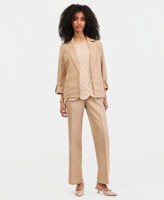 kasper open front blazer crocheted top pull on pants