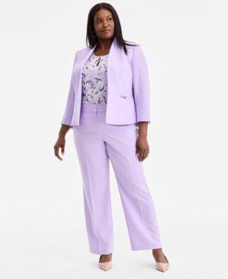 kasper plus size 3 4 sleeve seamed crepe open front jacket stretch crepe fly front trousers