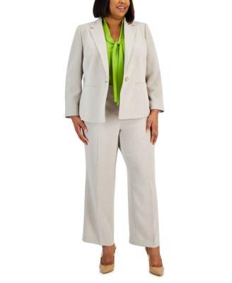 kasper plus size stretch crepe one button jacket tie front blouse pants