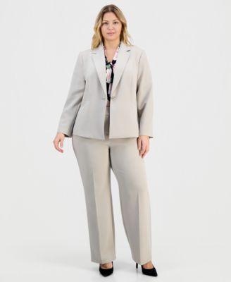 kasper plus size stretch crepe single button jacket high rise stretch crepe straight leg pants
