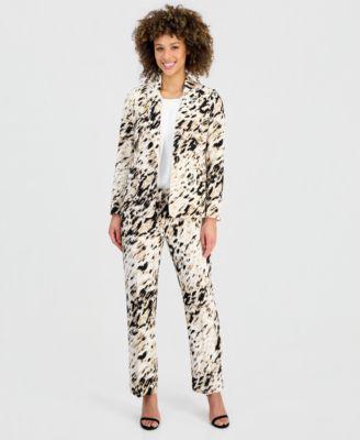 kasper womens animal print one button blazer straight leg pants
