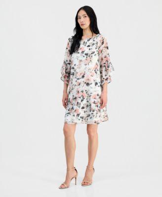 kasper womens boat neck flutter sleeve swing dress