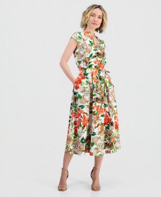 kasper womens cap sleeve drawstring midi dress
