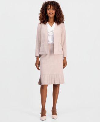 kasper womens collarless open front jacket pleated hem pencil skirt