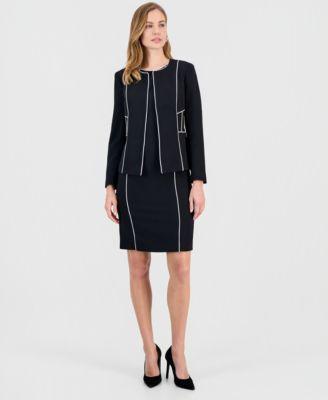 kasper womens contrast piping open front jacket stretch crepe contrast piping sheath dress