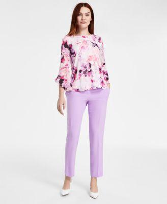 kasper womens floral ruffled bell sleeve top straight leg pants