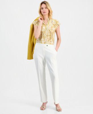 kasper womens notch collar one button blazer v neck pull on blouse mid rise straight leg pants