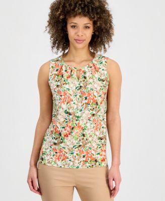 kasper womens pleated sleeveless keyhole top