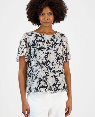 kasper womens printed short sleeve top