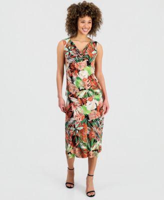 kasper womens printed sleeveless cowl neck top midi skirt