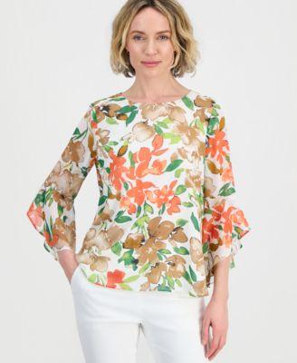 kasper womens ruffle cuff 3 4 sleeve top