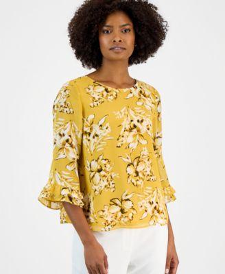 kasper womens ruffled cuff 3 4 sleeve top