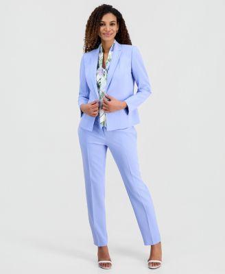 kasper womens stretch crepe one button panel seamed jacket tie neck floral sleeveless top ava straight leg pant