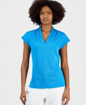 kasper womens v neck short sleeve knit top