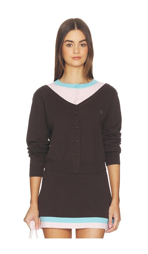 kate barton illusion layered cardigan in chocolate.