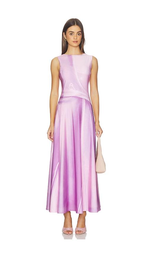 kate barton illusion print kate liquid maxi dress in pink.