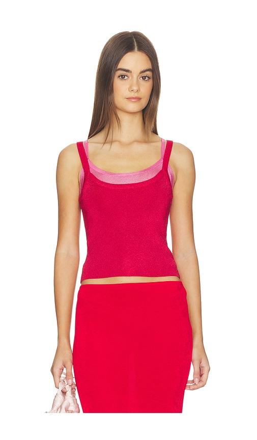 kate barton kb layered tank top in red,fuchsia.