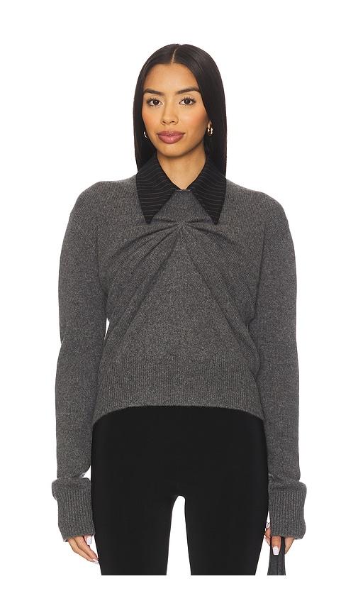 kate barton pinched crewneck sweater with collar in grey.