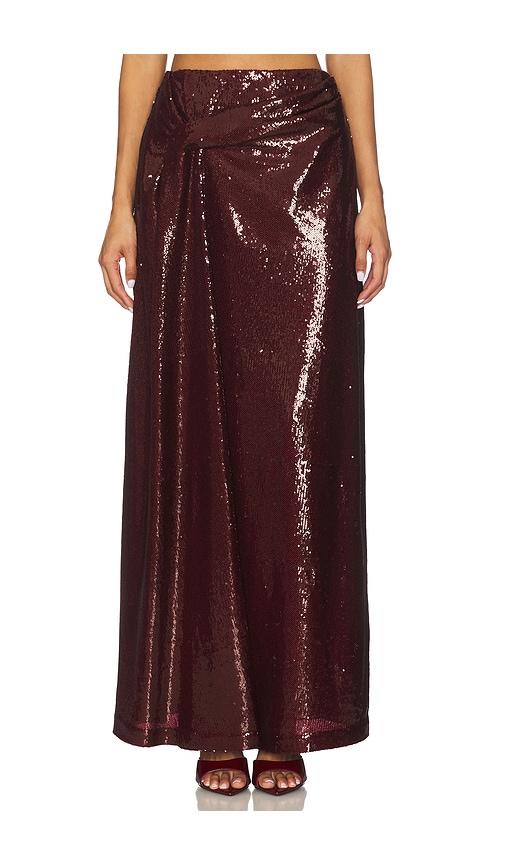 kate barton sequin maxi skirt in burgundy.