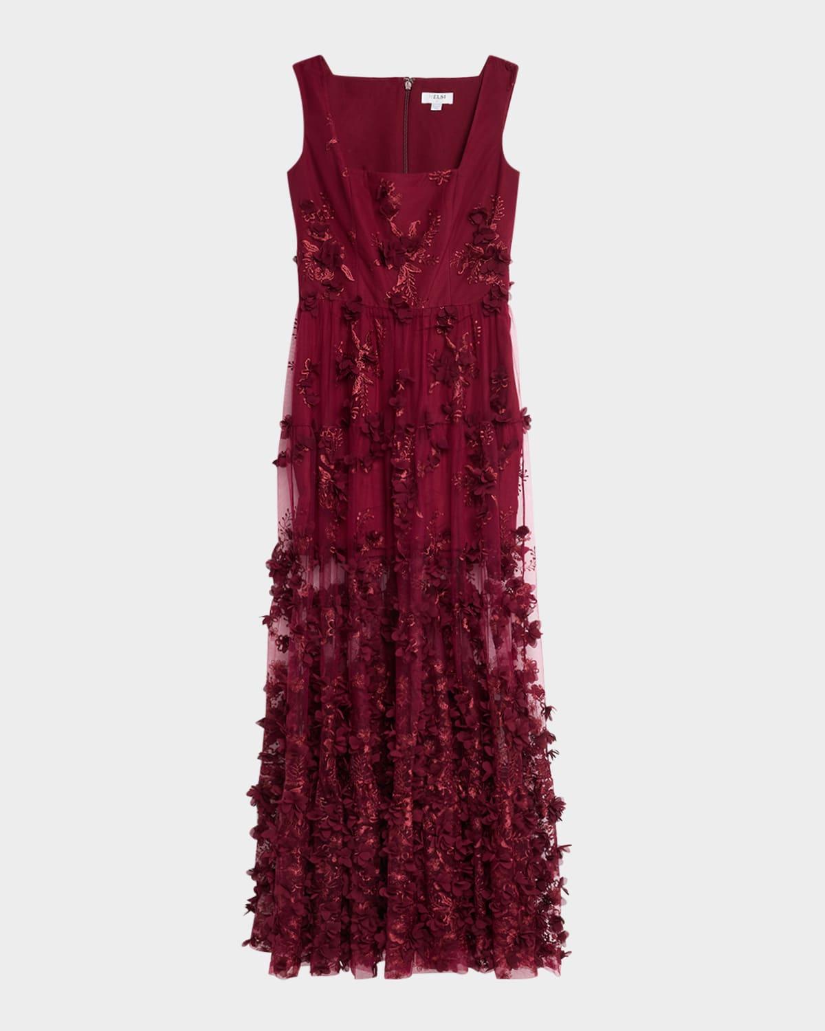 kate embroidered floral applique gown