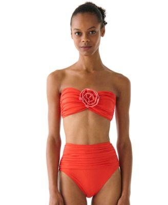 kate spade new york womens bandeau top ruched high waist bikini bottoms