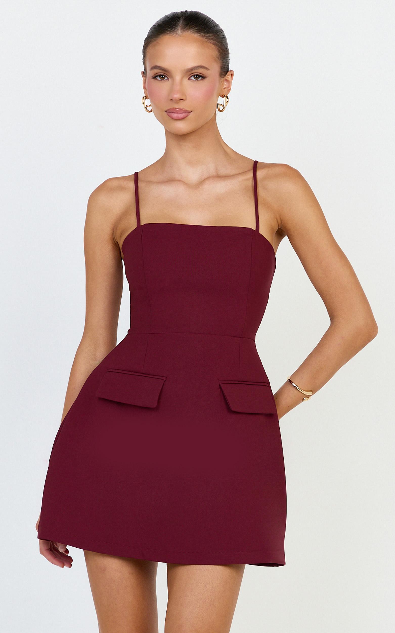 katia mini dress - strappy corset a line dress in wine