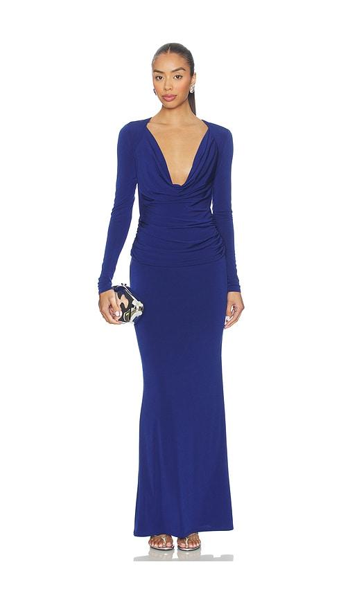 katie may clemence gown in navy.