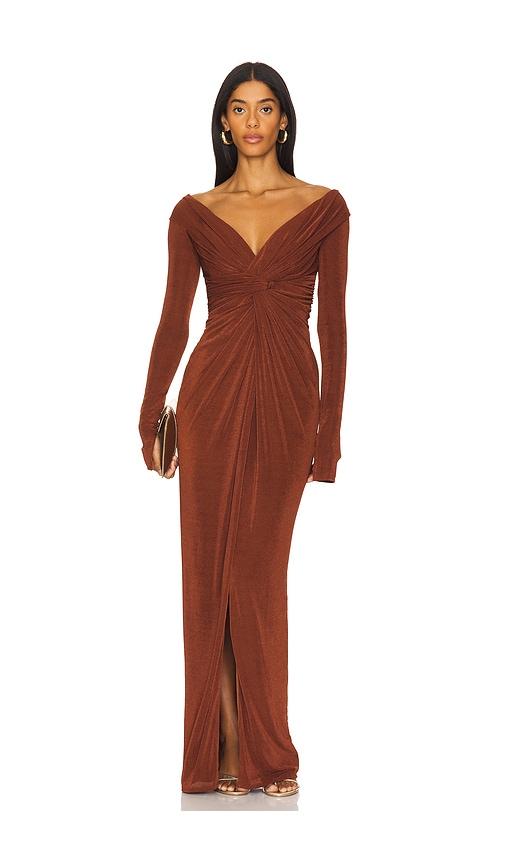 katie may hailey dress in rust.