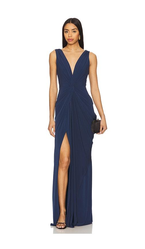 katie may leo gown in navy.