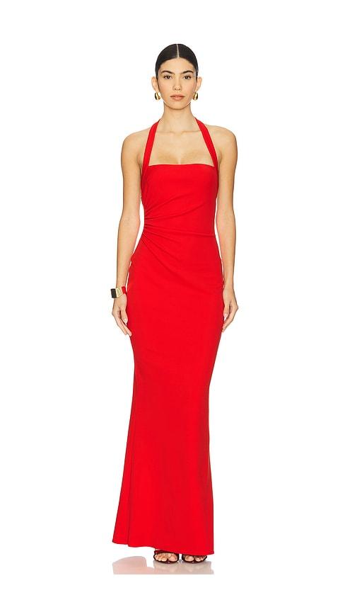 katie may piper gown in red.