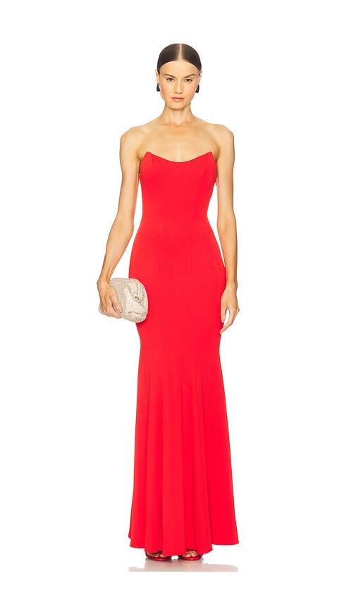 katie may raven gown in red.