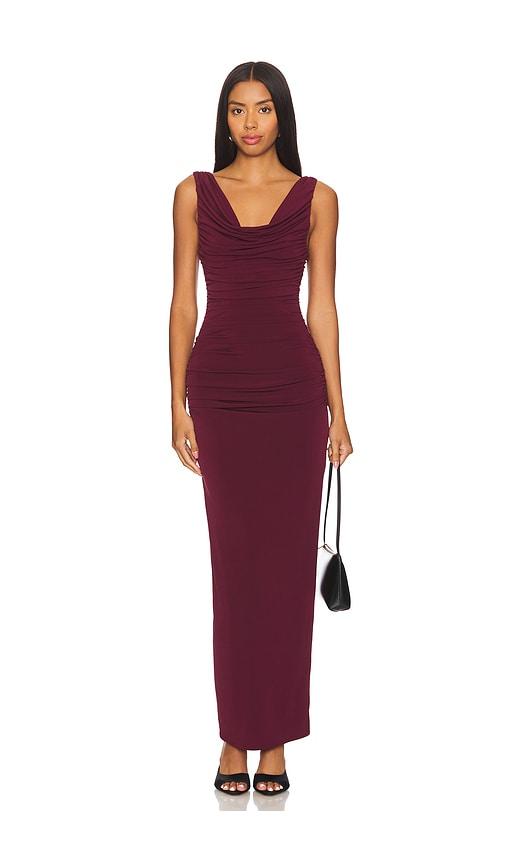 katie may rita gown in burgundy.