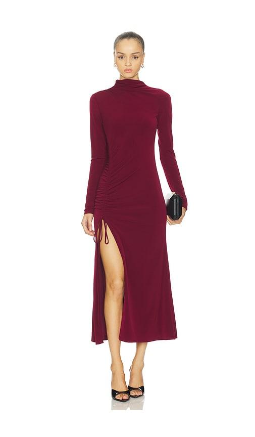 katie may sonnet dress in burgundy.