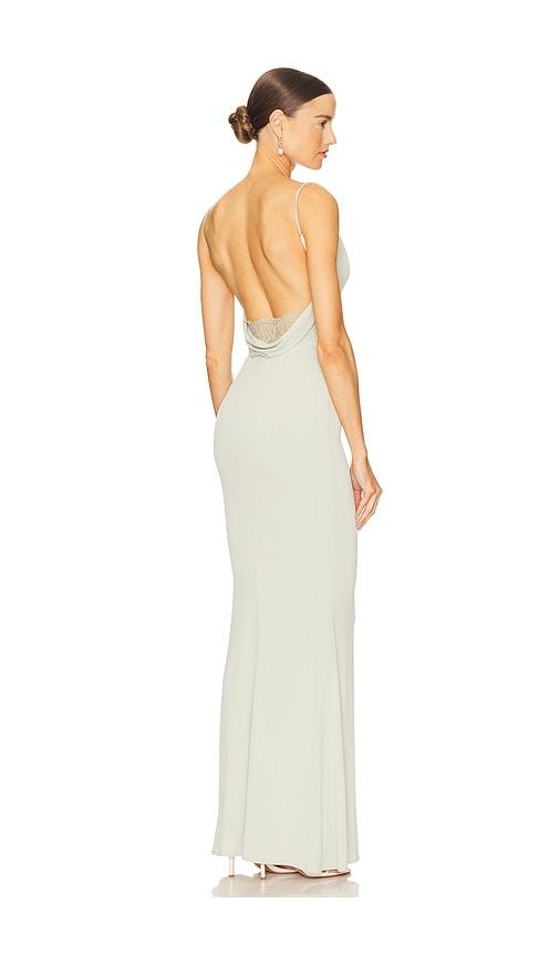 katie may surreal gown in green.