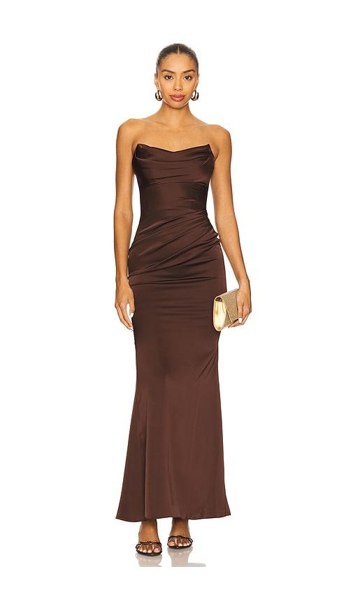 katie may taylor gown in chocolate.