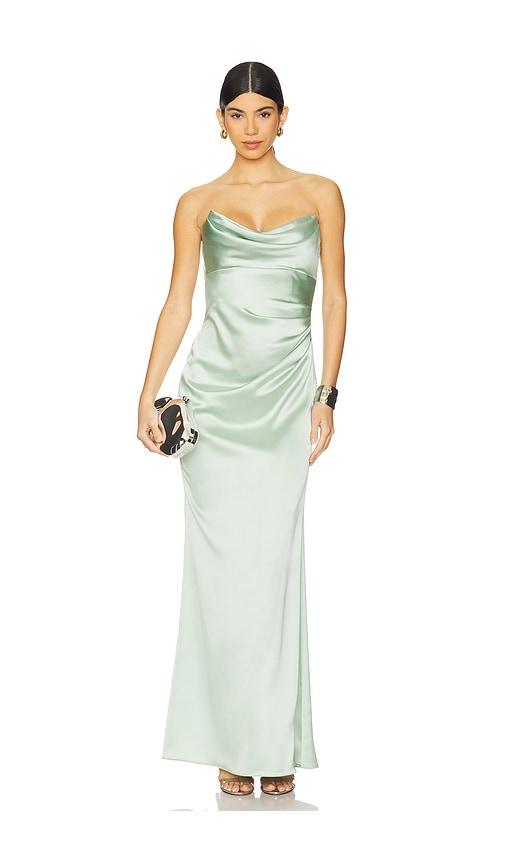 katie may taylor gown in sage.