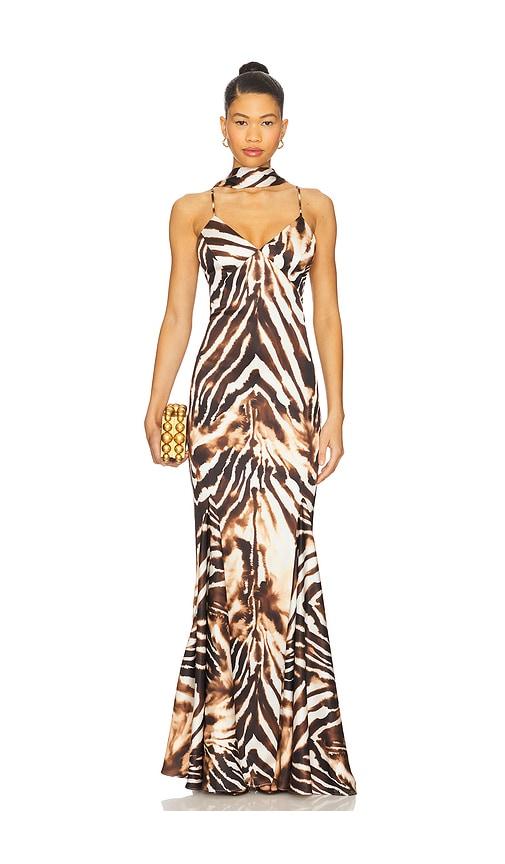 katie may tiki gown in brown.
