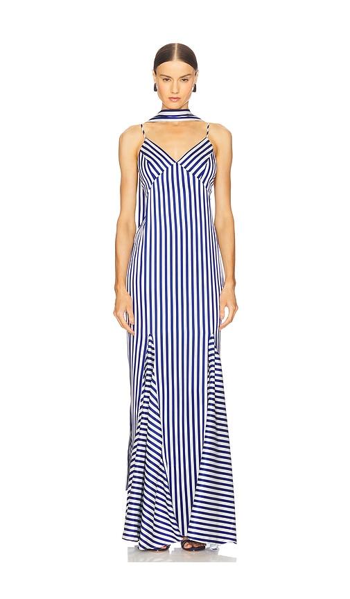 katie may tiki gown in royal.