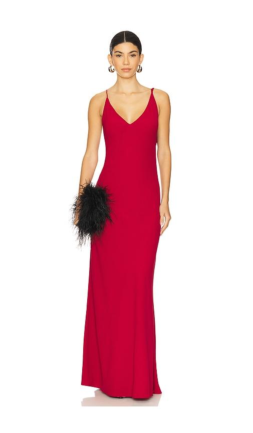 katie may tyler gown in red.