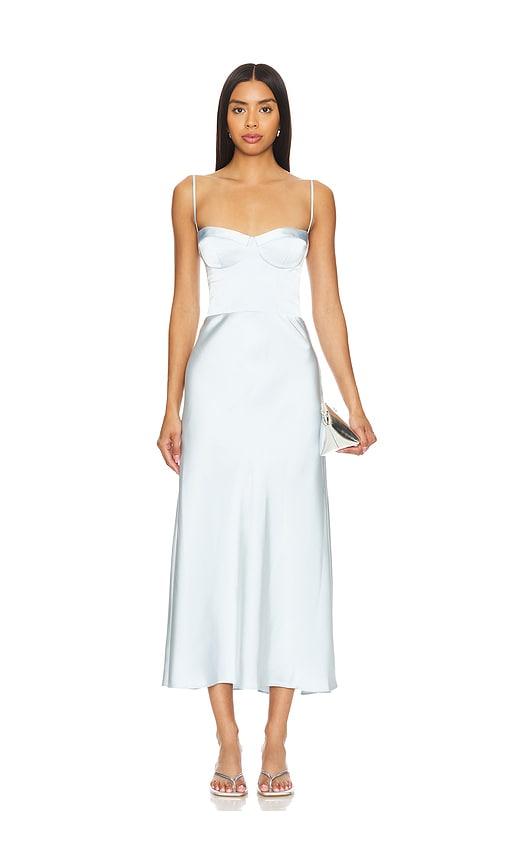 katie may x revolve flora dress in baby blue.