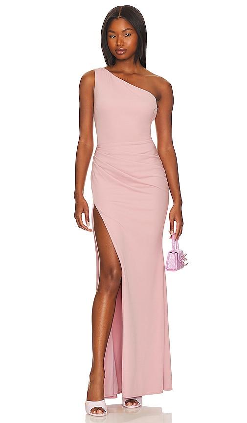 katie may x revolve rebecca gown in rose.